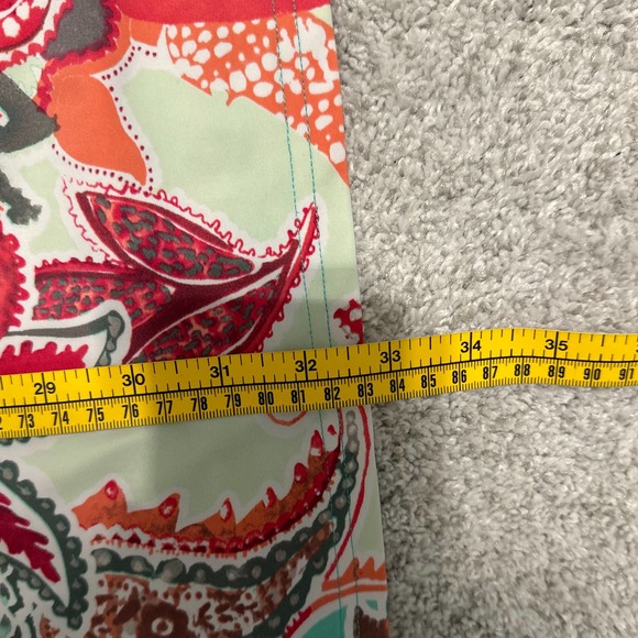 Aryeh Red Green Floral Mosaic Ruffle Bell Sleeve Sheath Scuba Dress Medium - Picture 11 of 11